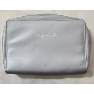 Agnès b. Cosmetic Organizer Binder Case Silver PVC Travel Makeup Bag With Mirror